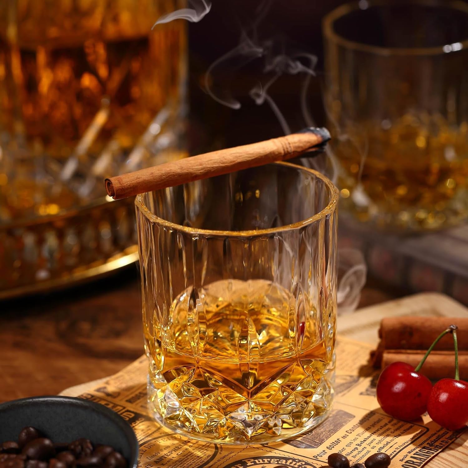 Crystal Whiskey Decanter Set in Gift Box - Includes 4 Crystal Whiskey Glasses and 4 Big Ice Ball Molds - Unique Whiskey Gift for Men