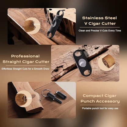 Cigar Humidor, Cedar Wood Desktop Humidor Cigar Box with Combination Lock, Glass Top Storage with Hygrometer & Humidifier, Accessory Drawer and Divider, Complete Cigar Accessories, Cigar Gifts for Men
