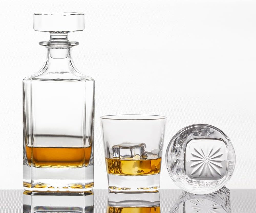 Square 25Oz Whiskey Liquor Decanter Set with 2 Glasses in Box