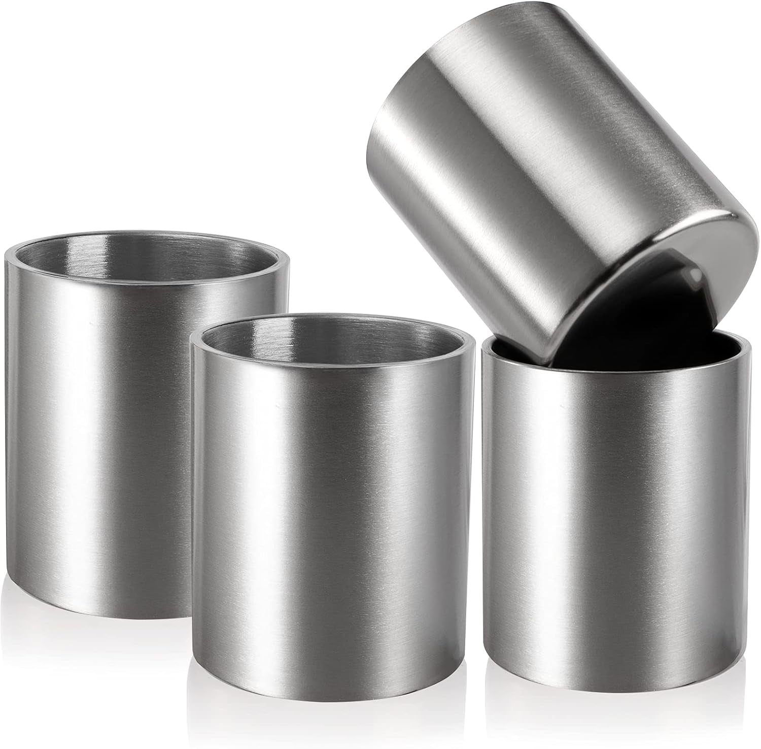 Set of 4 Stainless Steel Whiskey Glasses, 10 Oz Double Wall Tumblers, Unbreakable Old Fashioned Metal Drinking Cups for Beverages, Cocktails, Beer, Great Gift for Men and Whiskey Lover