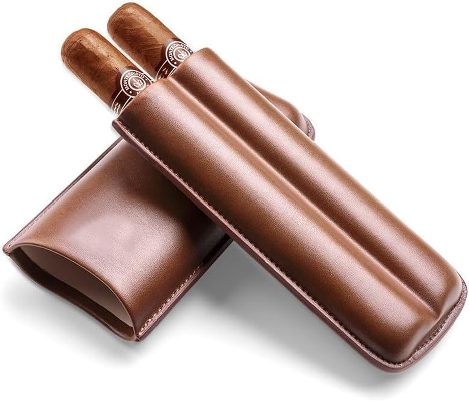 2-Finger Leather Cigar Case, Cigar Humidor Portable Travel Cigar Bag,Cigar Holder(Brown)