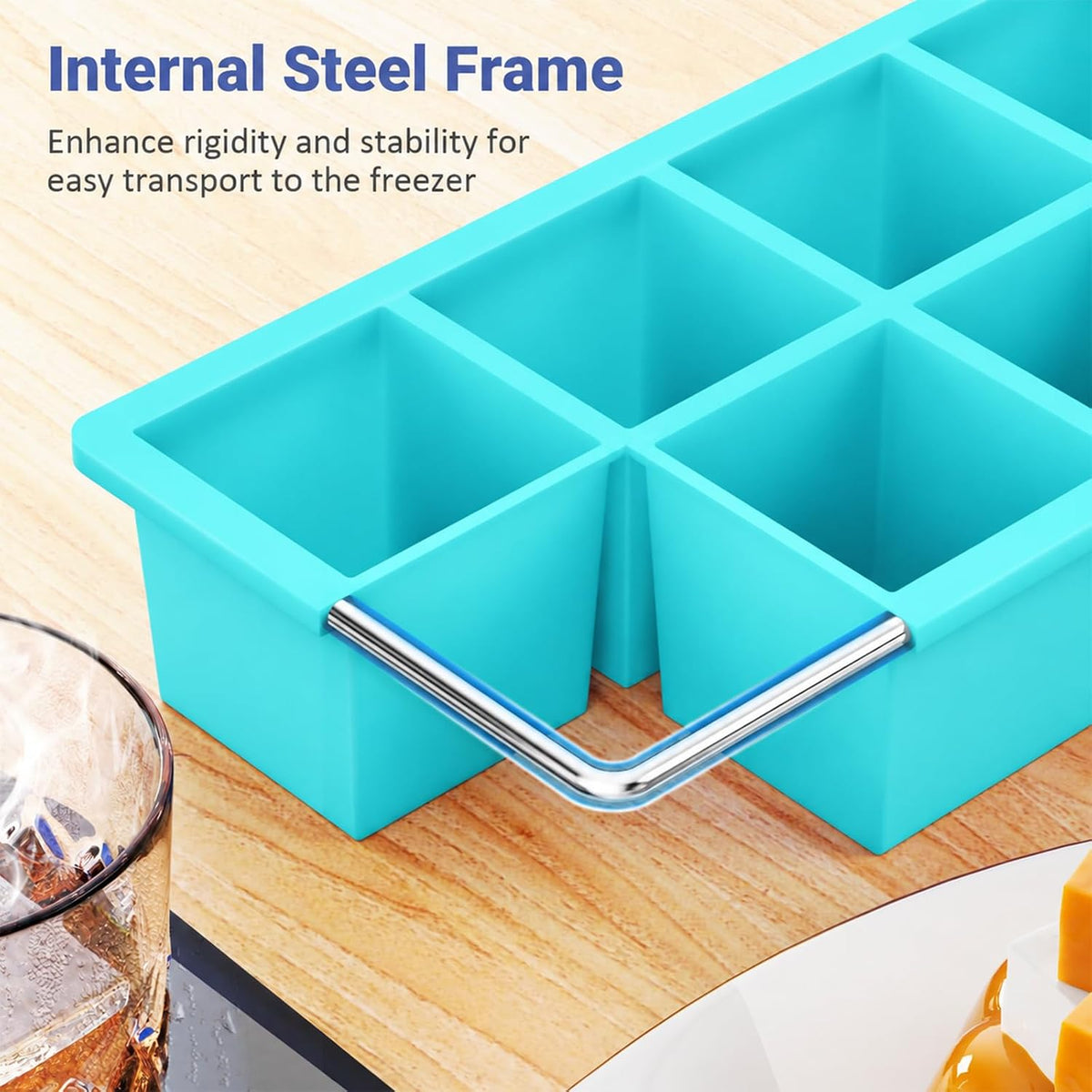 Large Ice Cube Trays for Whiskey:  Big Silicone Ice Cube Trays 2Inch - Huge Square Ice Cubed Tray for Whisky