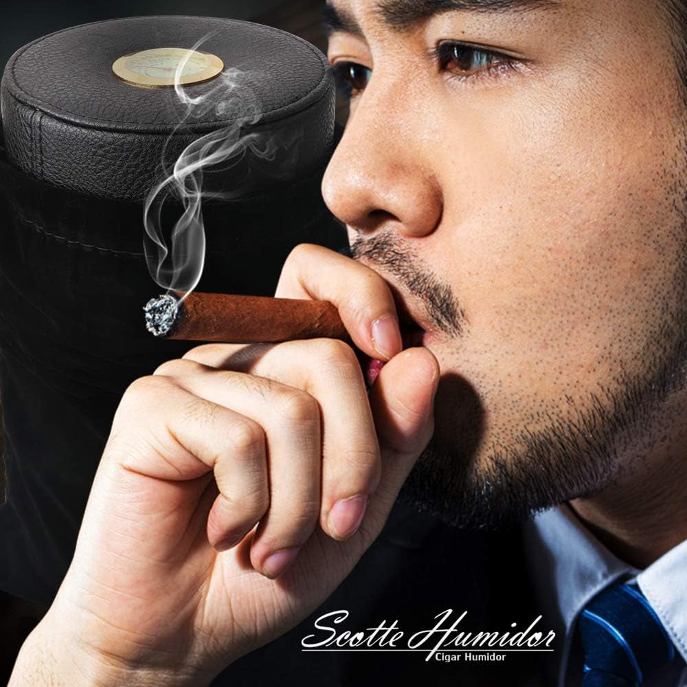 Cigar Humidor Case/Jar,Leather Cigar Case Cedar Wood Lined Cigar Box