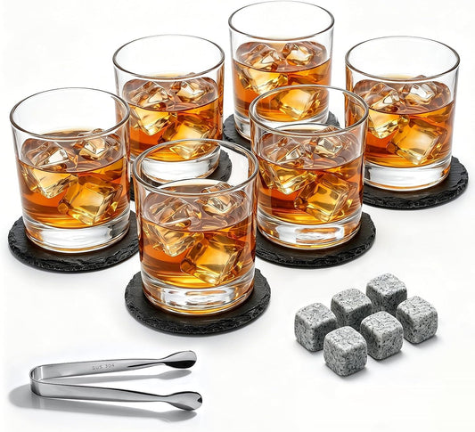 Whiskey Glasses Set of 6, Clear 12Oz Old Fashioned Glass, Heavy Base Scotch Glasses, Rocks Glasses for Bourbon, Liquor, Cocktail - Unique Gift for Father'S Day, Christmas, Birthday