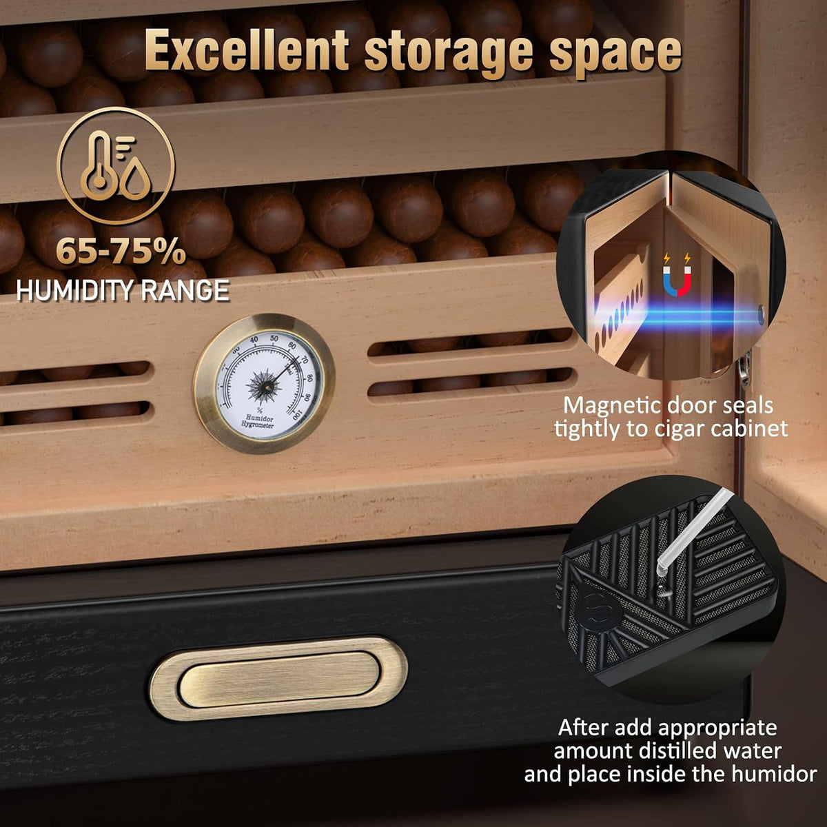 Cigar Humidor Cabinet, Cigar Cabinet Humidor with Spanish Cedar Wood Drawer, Precision Hygrometer, 2 Humidifiers, Cigar Accessories Drawer and Travel Cigar Case, Christmas for Cigar Lovers