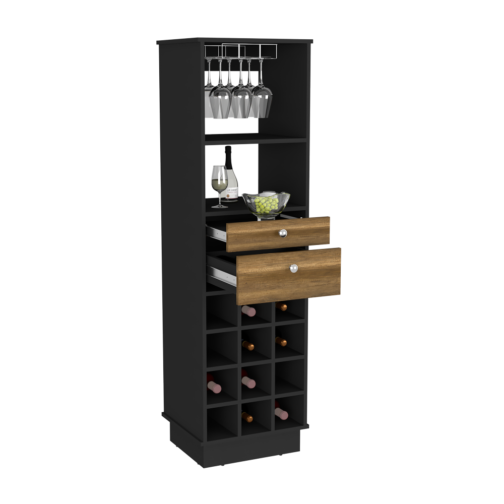 Bureck Bar Cabinet – Black Wenge Finish with Two Drawers and Twelve Wine Cubbies