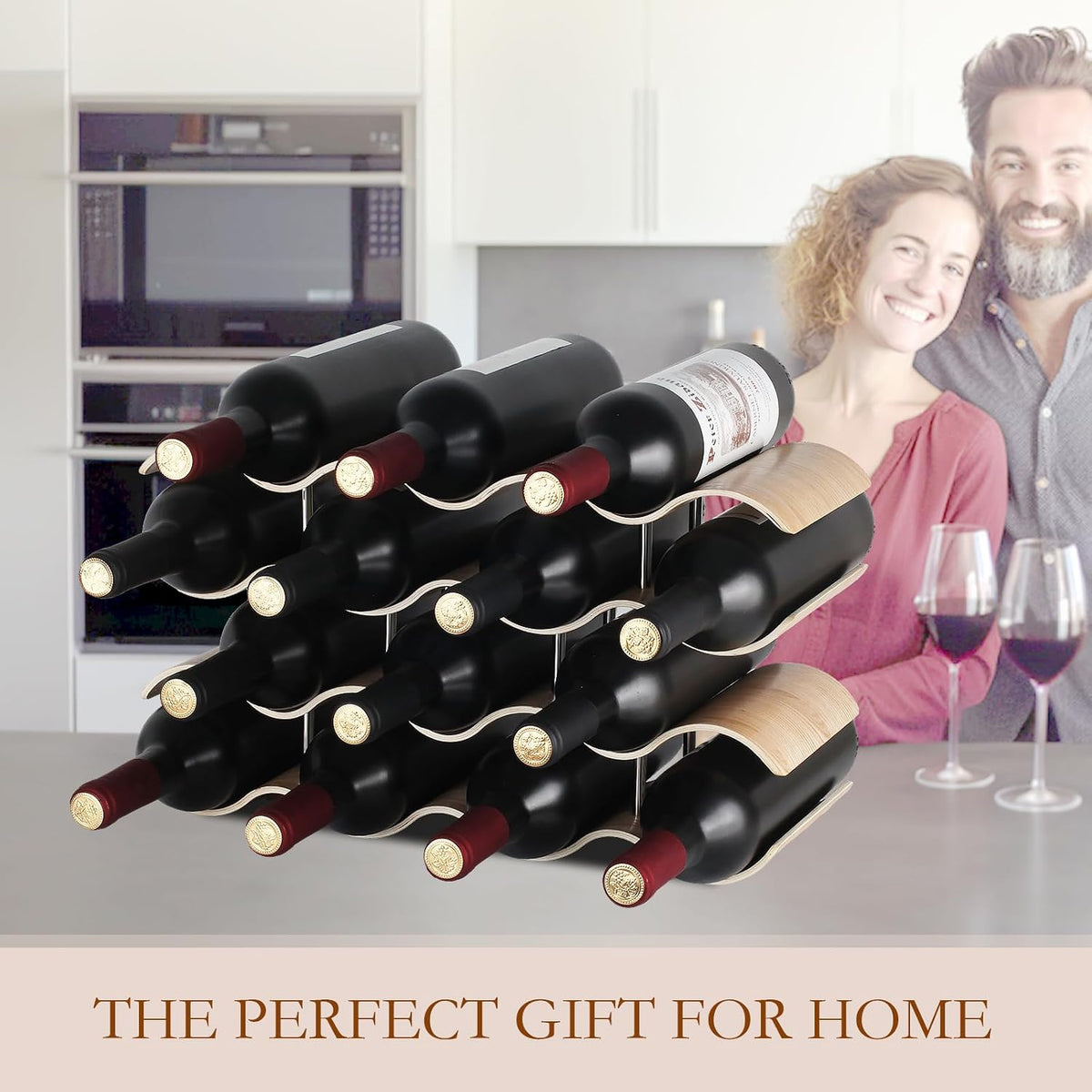 14 Bottles Wine Racks Countertop for Shelf, 4-Tier Wooden Wine Bottle Holder Stand, Freestanding Wine Storage for inside Cabinet Organizer for Home Décor, Bar and Pantry