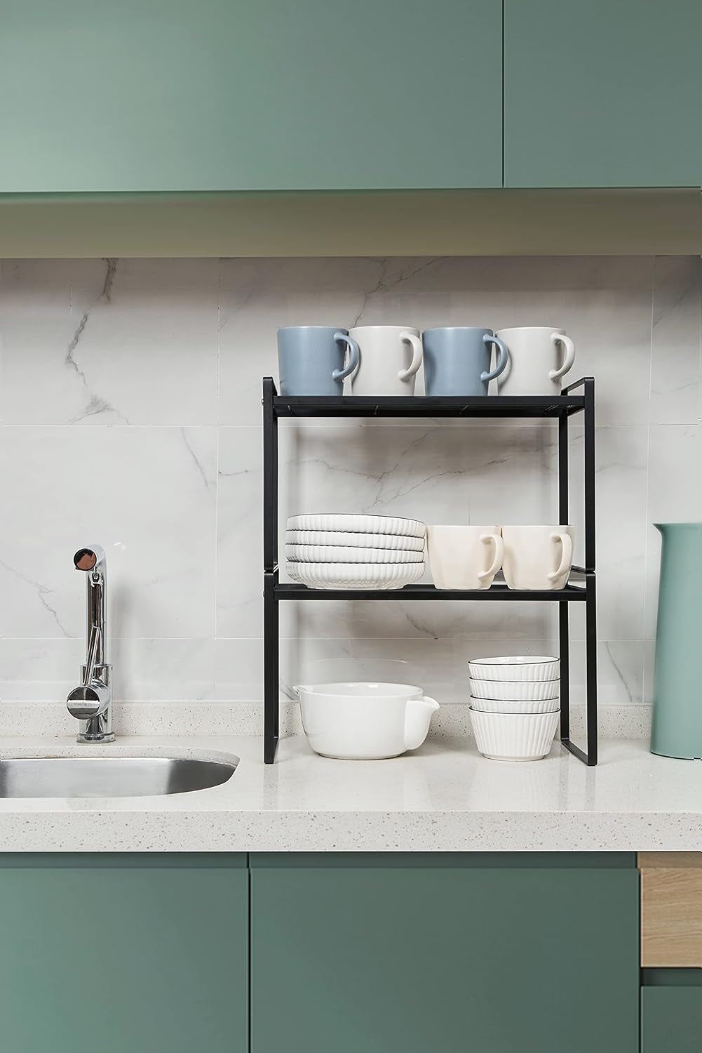 Cabinet Shelf Organizer, Pantry Shelf Rack, Black 16X8.3X9.5