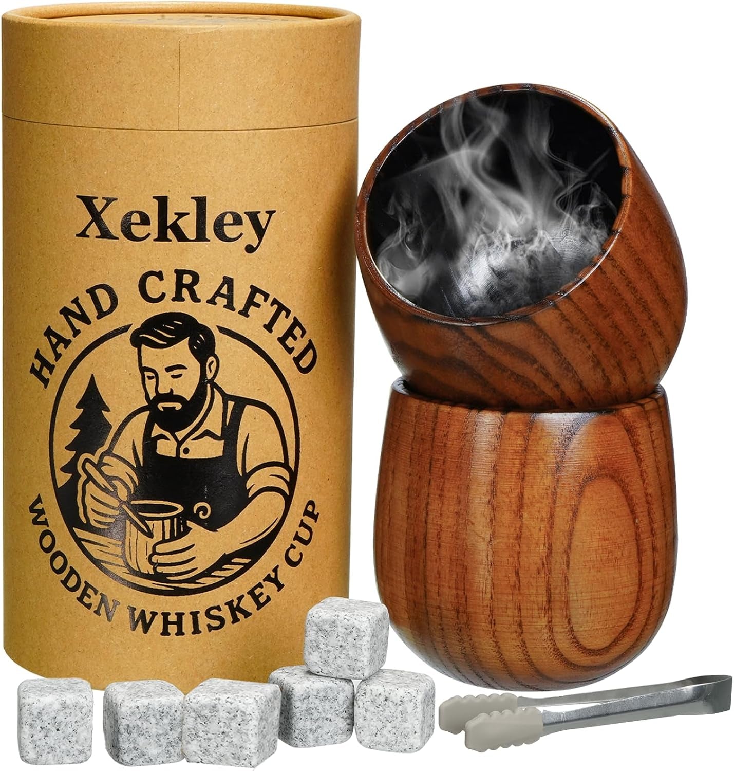 2 Pack Charred Wooden Bourbon Drinking Glass – Handcrafted Bourbon Tumblers with Burnt Interior – 10Oz Old Fashioned Wooden Whiskey Glass– Unique Whiskey Gifts for Men, Dad, Husband, or Brother