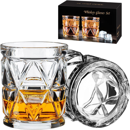 Whiskey Glasses, Bourbon Glass 9.5 Oz, Whiskey Glasses Set of 2, Old Fashioned Glasses, Whisky Glass Sets, Rocks Glasses for Bourbon, Scotch, Cognac, Cocktails, Dishwasher Safe Christmas