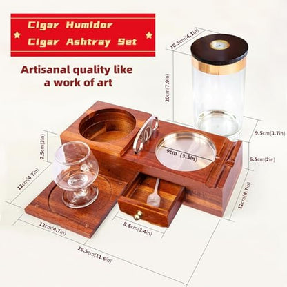 Cigar Humidor and Ashtray Set.Travel Leather Cigar Case,Luxury Men'S Cigar Accessories Gifts