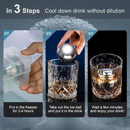 2Pack Stainless Steel Whiskey Ice Balls Reusable Beverage Chilling Stones | XL 55Mm round Metal Ice Balls, Reusable for Cocktail Whiskey, Birthday Gift for Men Husband