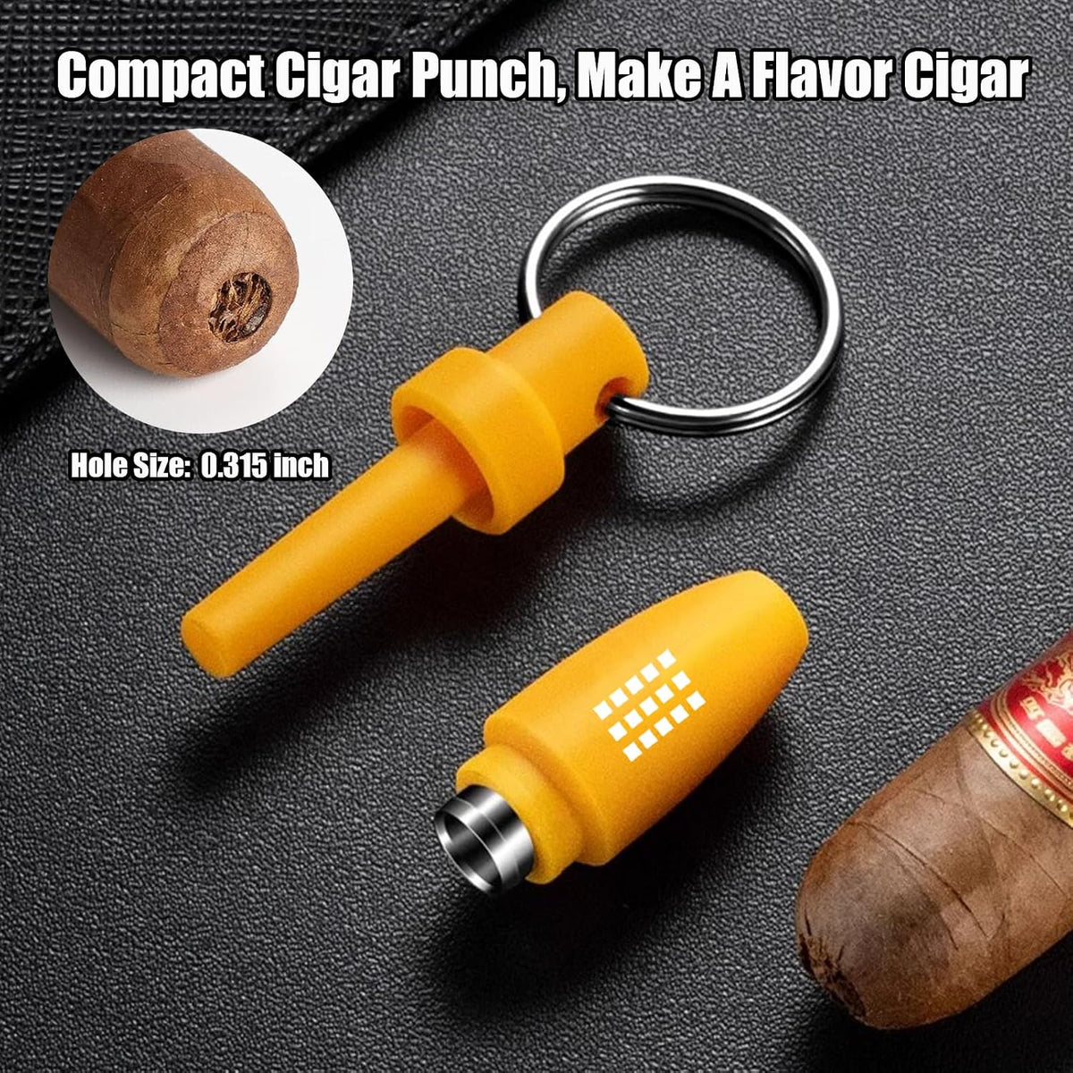 Cigar Cutter Set, with Cigar Straight Cutter, Cigar V Cutter, Cigar Punch, Multi-Functional Cigar Accessories Kit for Cigar Humidor Case, Portable Cigar Tools for Travel Outdoors (Yellow)