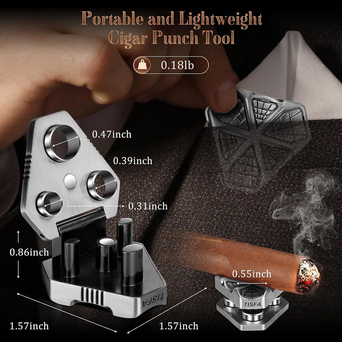 Cigar Punch with Cigar Holder Combo, Triple Punch Cutter and Stand | Mini Portable Cigar Accessories, Metal Cigar Hole Punch Cigar Rest Cigar Kit