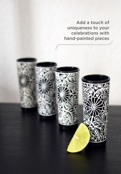 Tequila Decanter Set, Liquor Decanter with Shot Glasses and Mexican Sombrero, Hand-Painted Decanter, Skull Decanter, Bar Decoration, Unique Tequila Gift, Gift for Dad, (Black Decanter Set)