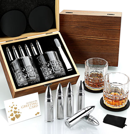 Gifts for Men Dad, Father'S Day Anniversary Birthday Gifts Ideas for Him Husband Boyfriend, Stainless Steel Whiskey Stones and Whiskey Glasses Set, Unique Whiskey Bourbon Groomsman Gifts for Men Boss