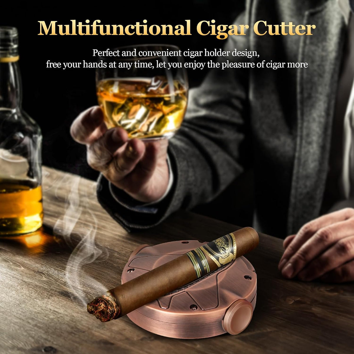 Cigar Cutter V Shape Cigar Cutter, 3 in 1 Cigar V Cutter with Stainless Steel Blade, Cigar Holder and Decompression Rotator, round Cigar Cutter Ergonomically Designed, Gift for Cigar Lovers