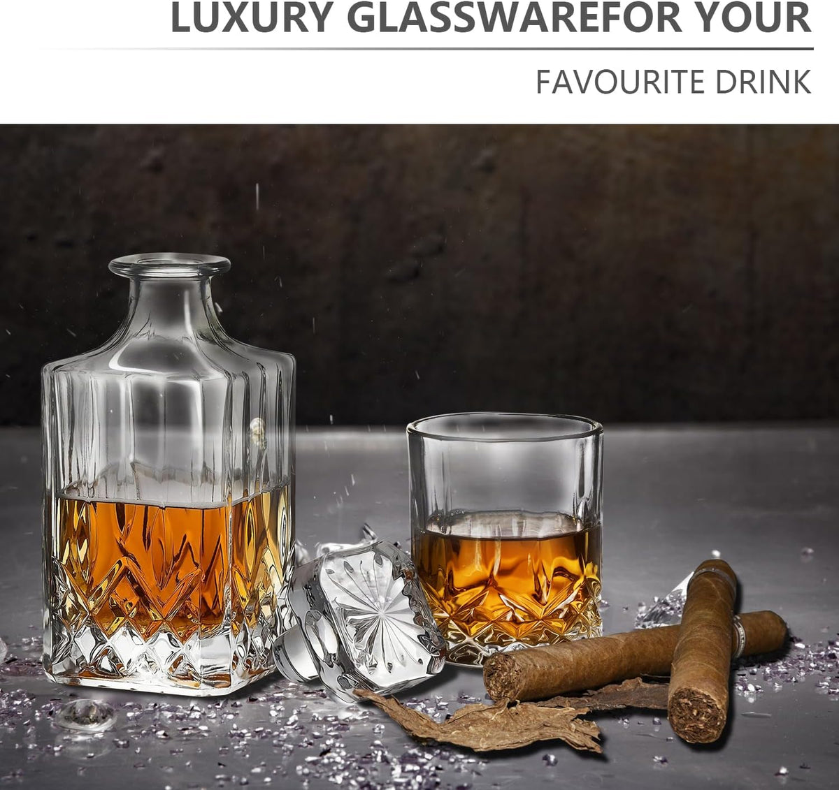 Whiskey Decanter Set with 6 Glasses, 750Ml Lead-Free Crystal Liquor Decanter Gift Set for Bourbon, Scotch, Whiskey & Rum, Home Bar Decanter Set for Men