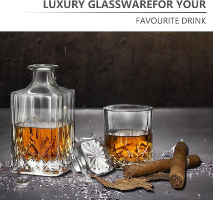 Whiskey Decanter Set with 6 Glasses, 750Ml Lead-Free Crystal Liquor Decanter Gift Set for Bourbon, Scotch, Whiskey & Rum, Home Bar Decanter Set for Men