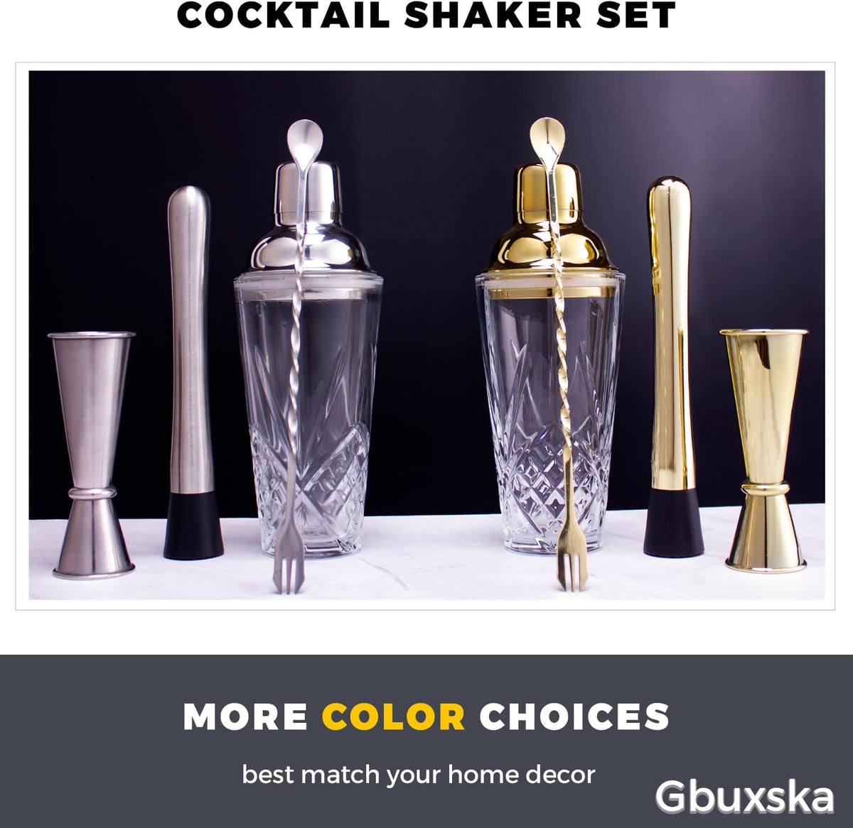 Cocktail Shaker Set with Jigger, Glass Shaker with Strainer