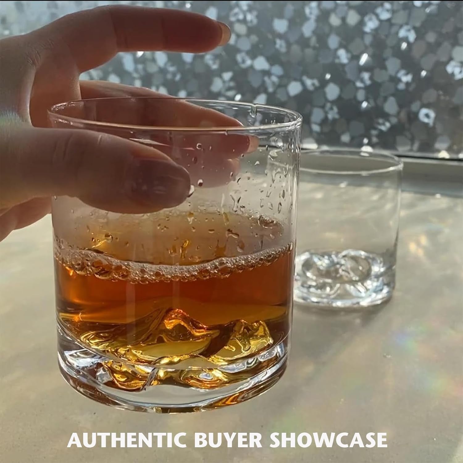 Whiskey Glasses Set of 2, 11Oz Old Fashioned Glasses, Hand-Blown Lead-Free Crystal, Iceberg Base, Durable Heavy Bottom Tumblers — Perfect Whiskey Gifts for Men, Minimalist Rustic Gift Box Included