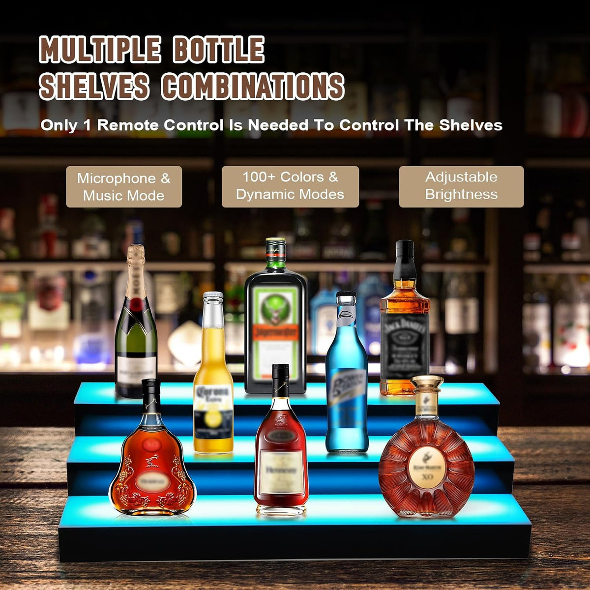Lighted Liquor Bottle Display, 3 Tiers 16 Inch Acrylic Bar Shelf with App Control, LED Illuminated Whiskey Rack for Home Bar