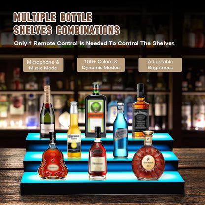 Lighted Liquor Bottle Display, 3 Tiers 16 Inch Acrylic Bar Shelf with App Control, LED Illuminated Whiskey Rack for Home Bar