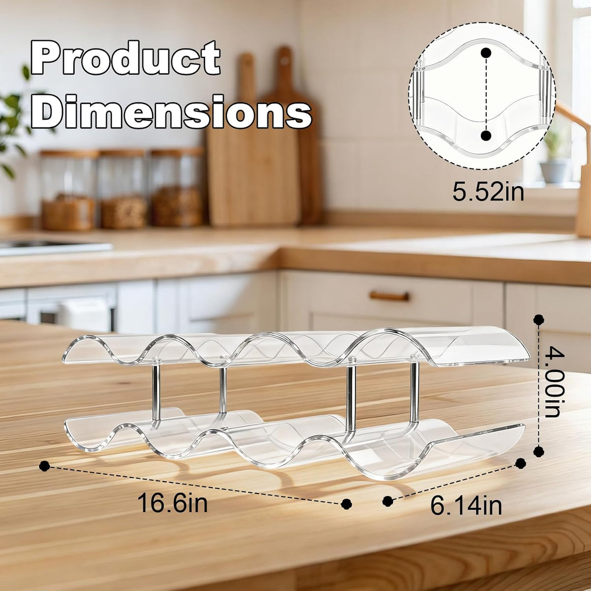 Wine Rack Countertop, Wine Rack for inside Cabinet, Acrylic Wine Holder, Wavy Wine Bottle Holder for Cabinet Pantry Home Kitchen (2 Tiers - 7 Bottles)