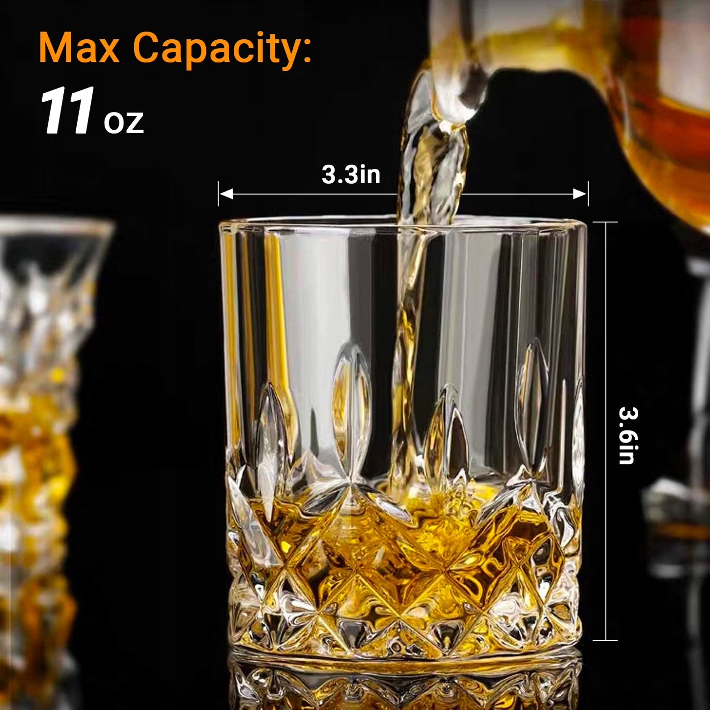 Crystal Cut Whiskey Glasses 6 Pack: 10Oz Ultra-Clear Old Fashioned Glass, Premium Lead-Free Crystal Glass Tumbler for Drinking Bourbon, Scotch, Cognac, Cocktails