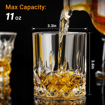 Crystal Cut Whiskey Glasses 6 Pack: 10Oz Ultra-Clear Old Fashioned Glass, Premium Lead-Free Crystal Glass Tumbler for Drinking Bourbon, Scotch, Cognac, Cocktails