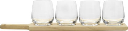 Wine Flight Tasting Board with 4 Stemless Wine Glasses - 18.5 Inch Natural Wood Serving Board, 12 Oz Glasses, Complete Wine Tasting Kit for Home Entertaining