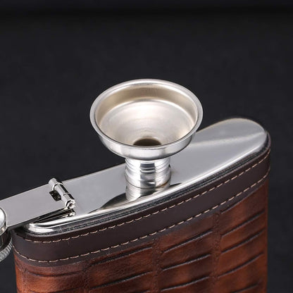 12 Oz Crocodile Pattern Brown Leather Whiskey Liquor Flask