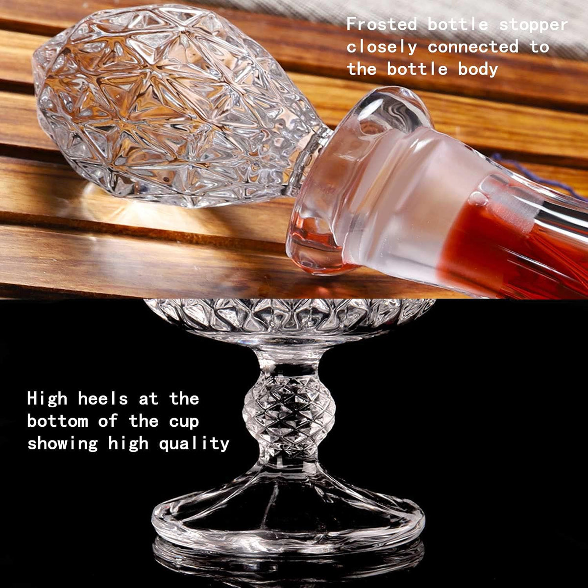 Bourbon Clear Whiskey Decanter，Hand Painted Liquor Decanter Glasses Set, Crystal Design Decanter and 6 Glasses，Bourbon Scotch Vodka Wine，Tequila，Home Bar ，Brandy， Gifts for Men | Sparkling Glass Decanter，Made of Czech Crystal Glass，High Transparency，Hand Painted Liquor Decanter Glass Set，Gifts for Men