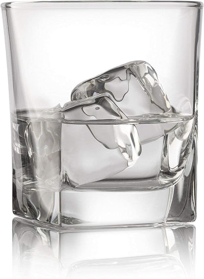 Double Old Fashioned Whiskey Glass (Set of 4) with Granite Chilling Stones - 10 Oz Heavy Base Rocks Barware Glasses for Scotch, Bourbon and Cocktail Drinks