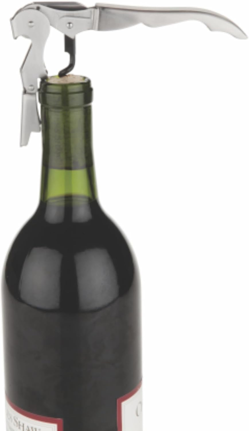 tap Double Hinged Waiter'S Corkscrew Wine Opener, Stainless Steel Wine Bottle Opener with Built in Foil Cutter, Home Bar Tools, Bar Cart Accessories, Wedding Gifts, Set of 1, Silver