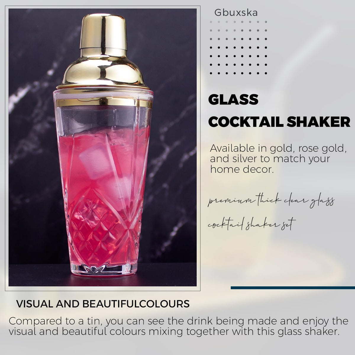 Cocktail Shaker Set with Jigger, Glass Shaker with Strainer