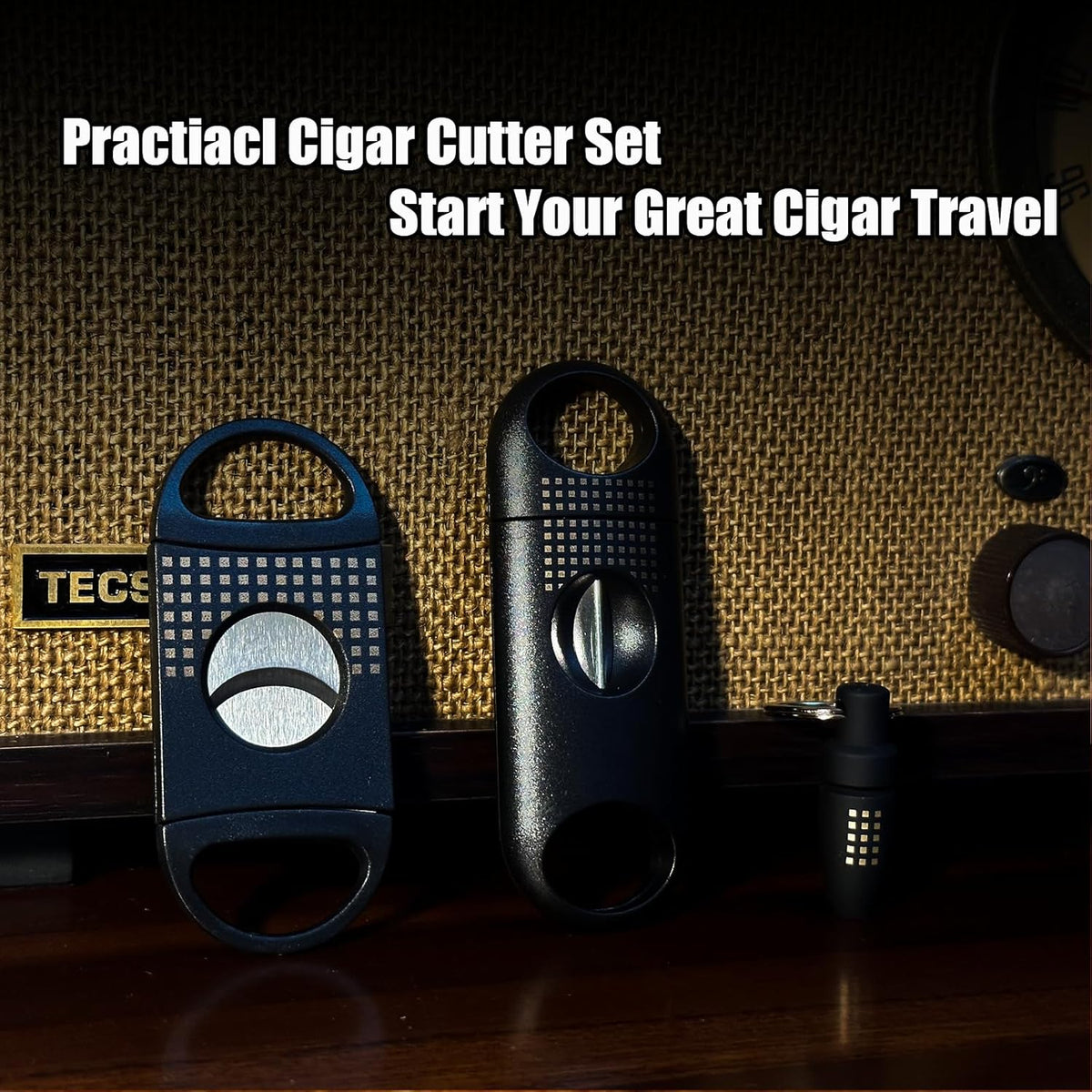 Cigar Cutter Set, with Cigar Straight Cutter, Cigar V Cutter, Cigar Punch, Multi-Functional Cigar Accessories Kit for Cigar Humidor Case, Portable Cigar Tools for Travel Outdoors