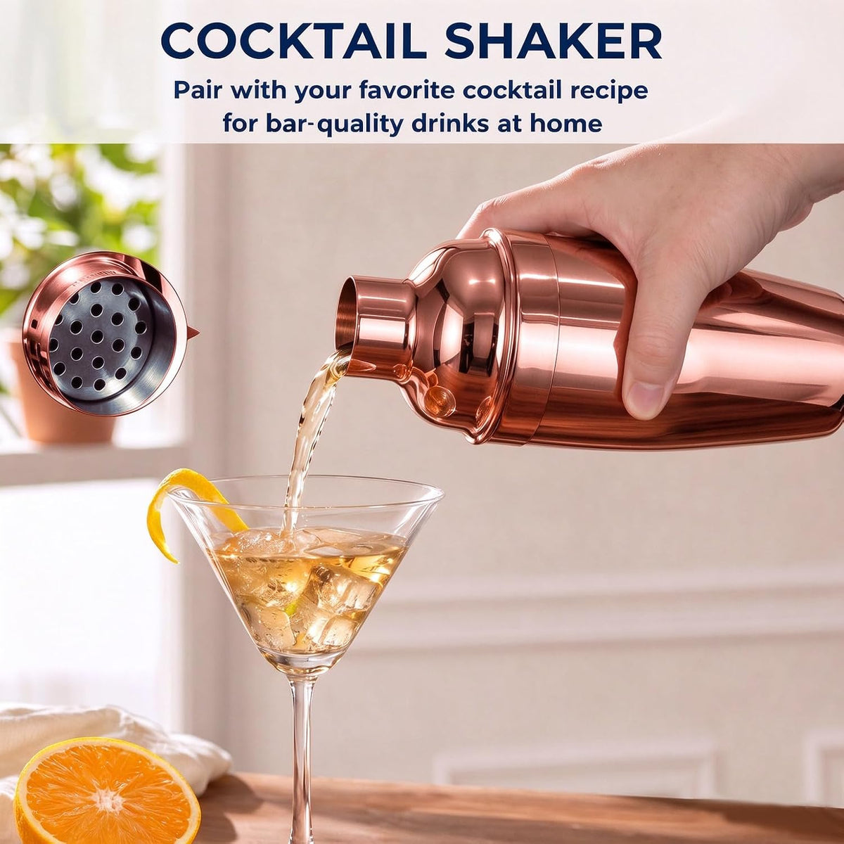 24Oz Cocktail Shaker Set Martini Shaker Set Bartender Set, Rosegold