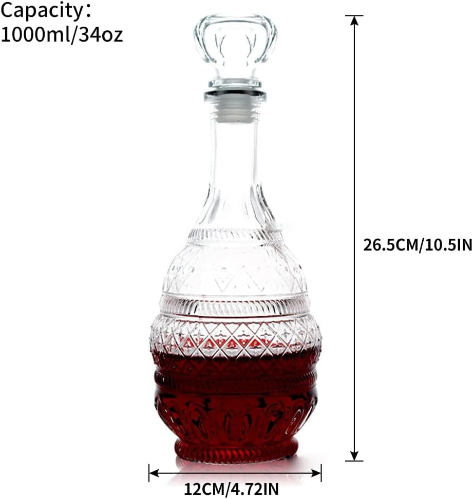 Liquor Decanter, Glass Spirits Decanter with Airtight Stopper, Whiskey Vodka Bourbon Decanter Bottle for Gift, Home, Bar, Party Decor, 34Oz/1000Ml Clear