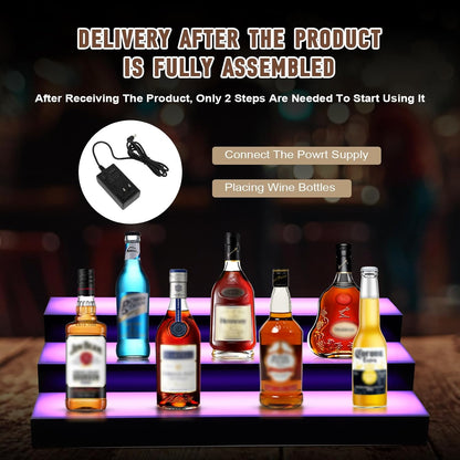 Lighted Liquor Bottle Display, 3 Tiers 16 Inch Acrylic Bar Shelf with App Control, LED Illuminated Whiskey Rack for Home Bar