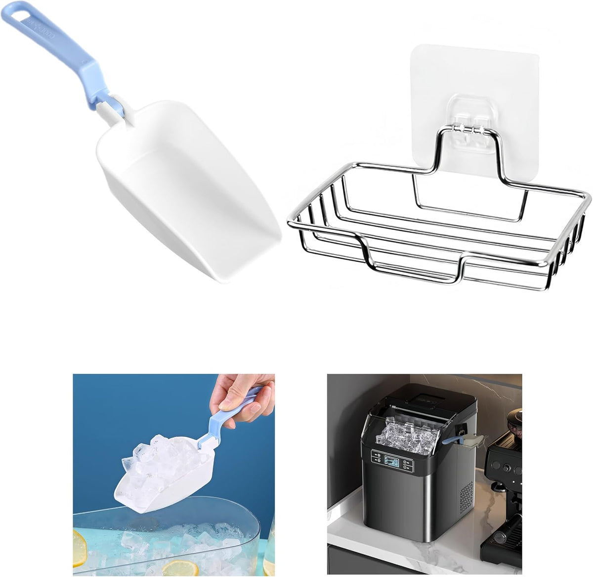Ice Scoop with Holder Ice Maker Scoop Holder Scooper Accessory for Frigidaire Ice Makers and Machines Kitchen Freezer, Ice Scooper Holder & Ice Scoop 2PCS Set, Easy Clean Small 8In