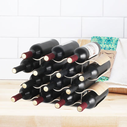 14 Bottles Wine Racks Countertop for Shelf, 4-Tier Wooden Wine Bottle Holder Stand, Freestanding Wine Storage for inside Cabinet Organizer for Home Décor, Bar and Pantry