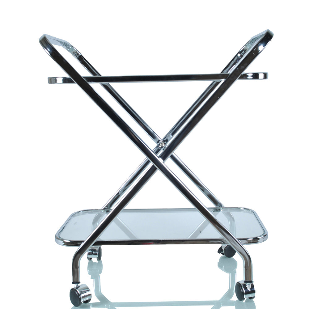 Short X-Shape Metal and Transparent Glass Bar Cart