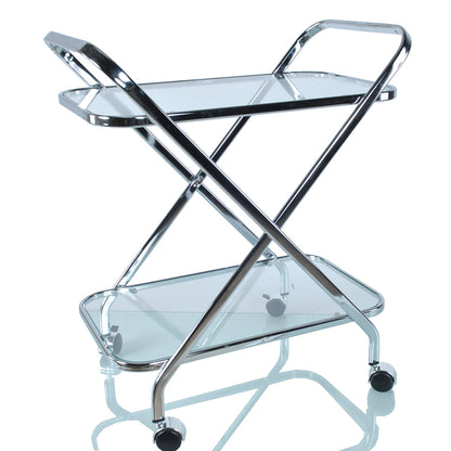 Short X-Shape Metal and Transparent Glass Bar Cart