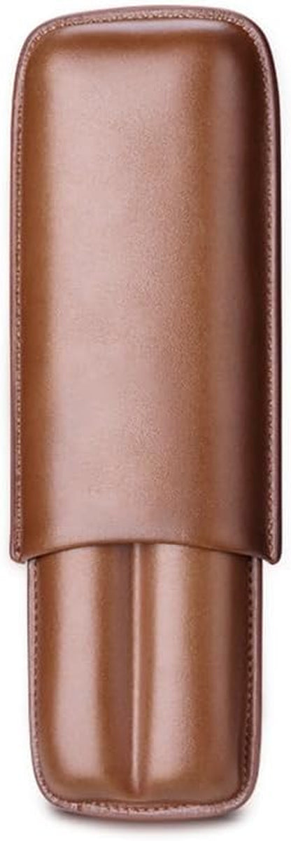 2-Finger Leather Cigar Case, Cigar Humidor Portable Travel Cigar Bag,Cigar Holder(Brown)