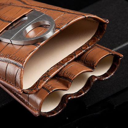 Luxury Genuine Leather Cigar Case – Embossed Crocodile Skin Design