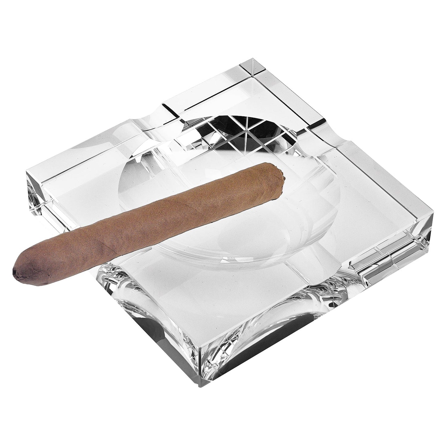 Handcrafted Square Crystal Cigar Ash Tray – Elegant 7” Clear Crystal Design