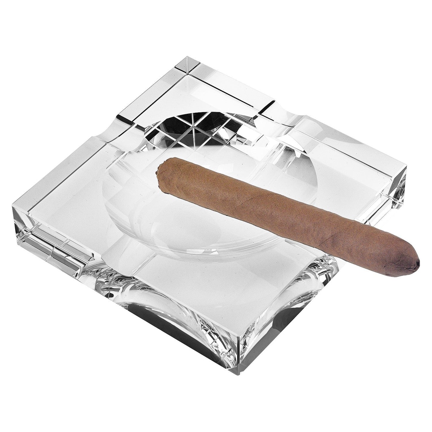 Handcrafted Square Crystal Cigar Ash Tray – Elegant 7” Clear Crystal Design