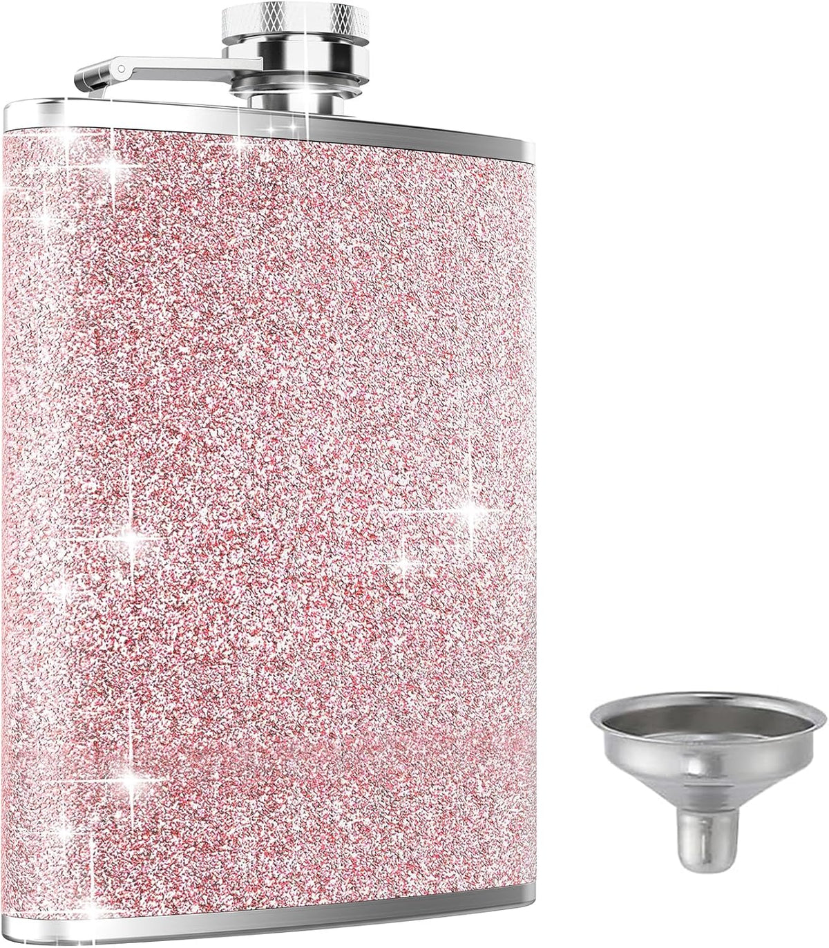 Hip Flask,  8Oz Flasks for Liquor Stainless Steel Spirit with Never-Lose Cap and Funnel Leakproof Thin Portable Metal for Camping Outdoor Activitie Wedding Party Gift, Pink