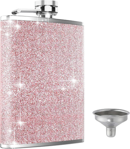 Hip Flask,  8Oz Flasks for Liquor Stainless Steel Spirit with Never-Lose Cap and Funnel Leakproof Thin Portable Metal for Camping Outdoor Activitie Wedding Party Gift, Pink